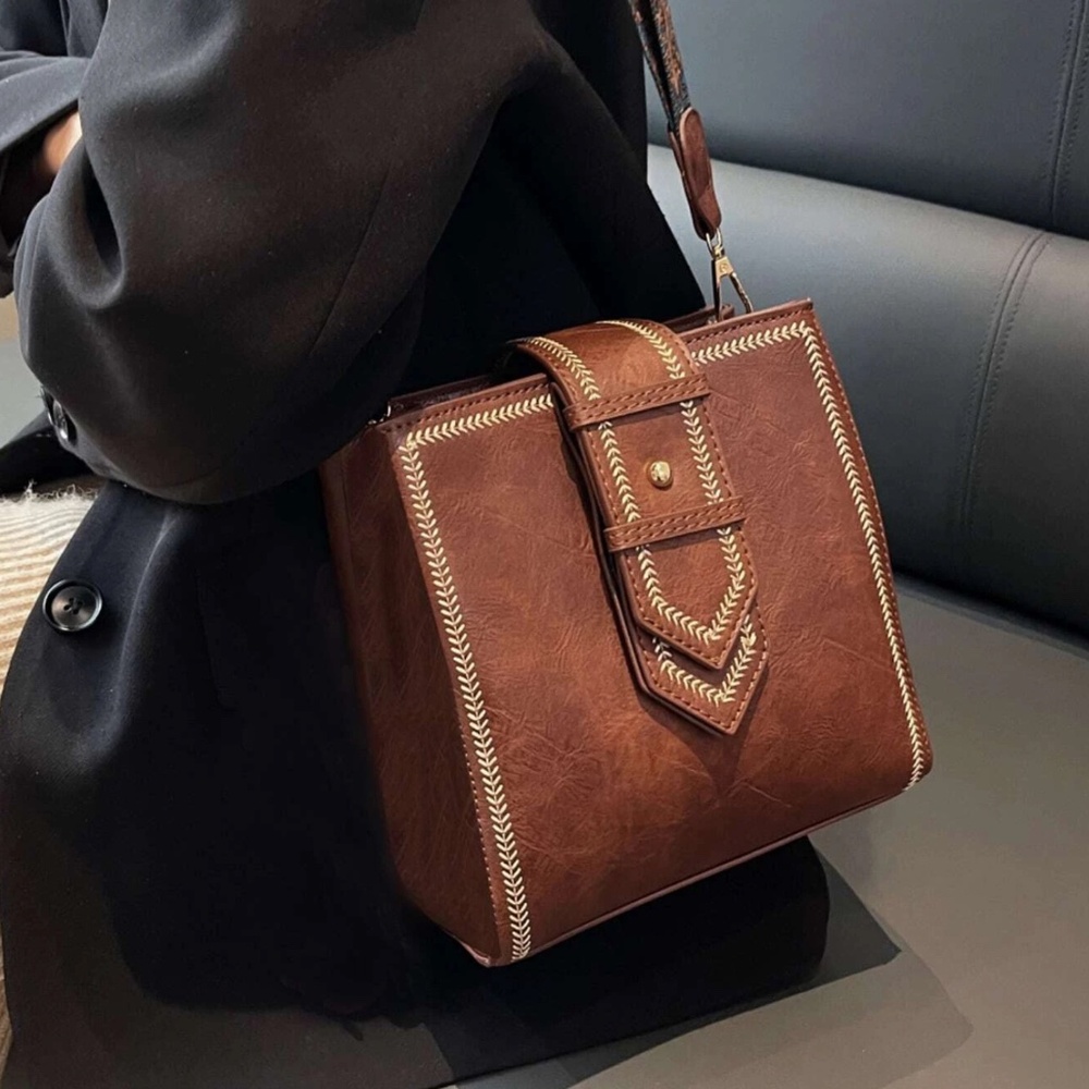 Brown Vegan Leather Western Strap  Shoulder Crossbody - Picture 2 of 6